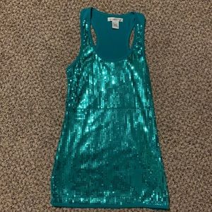Demanding Dressy Teal Sequin Racer Back Tank Small
